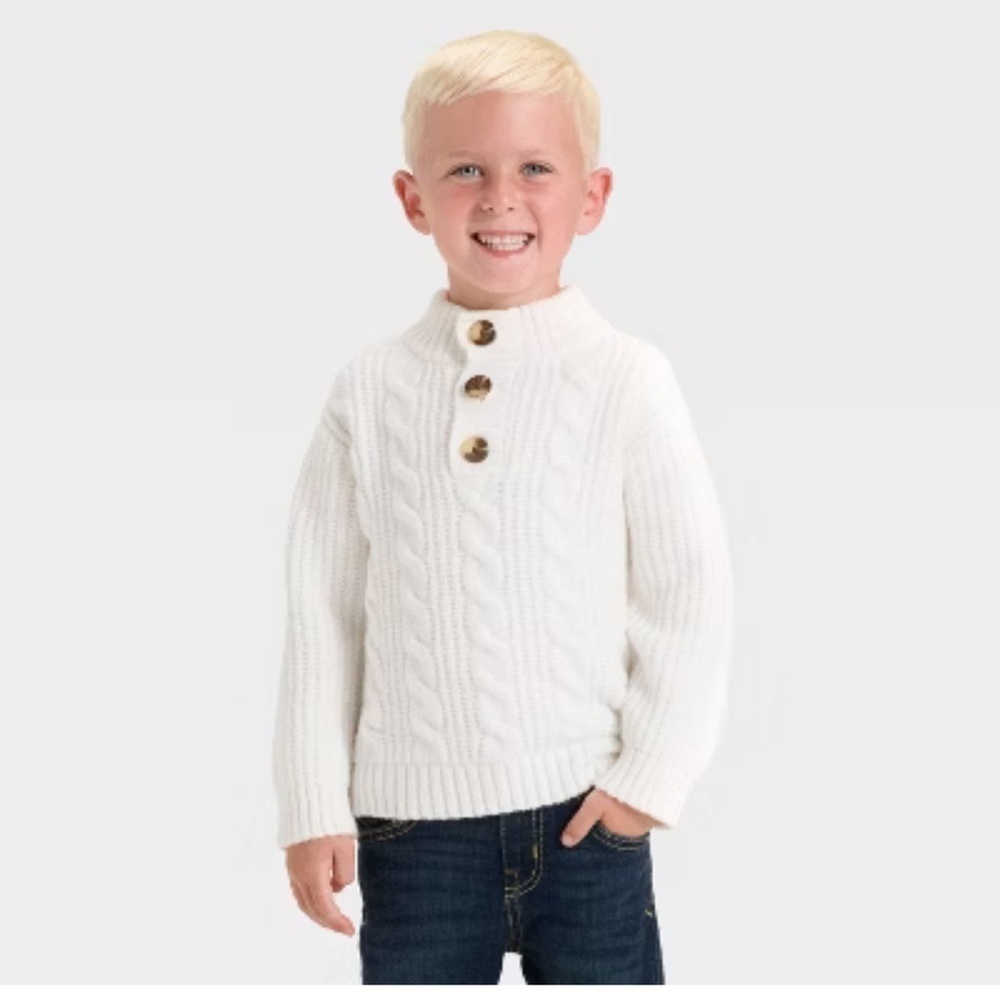 Cat & Jack boys soft cotton cable knit sweater Cream NEW